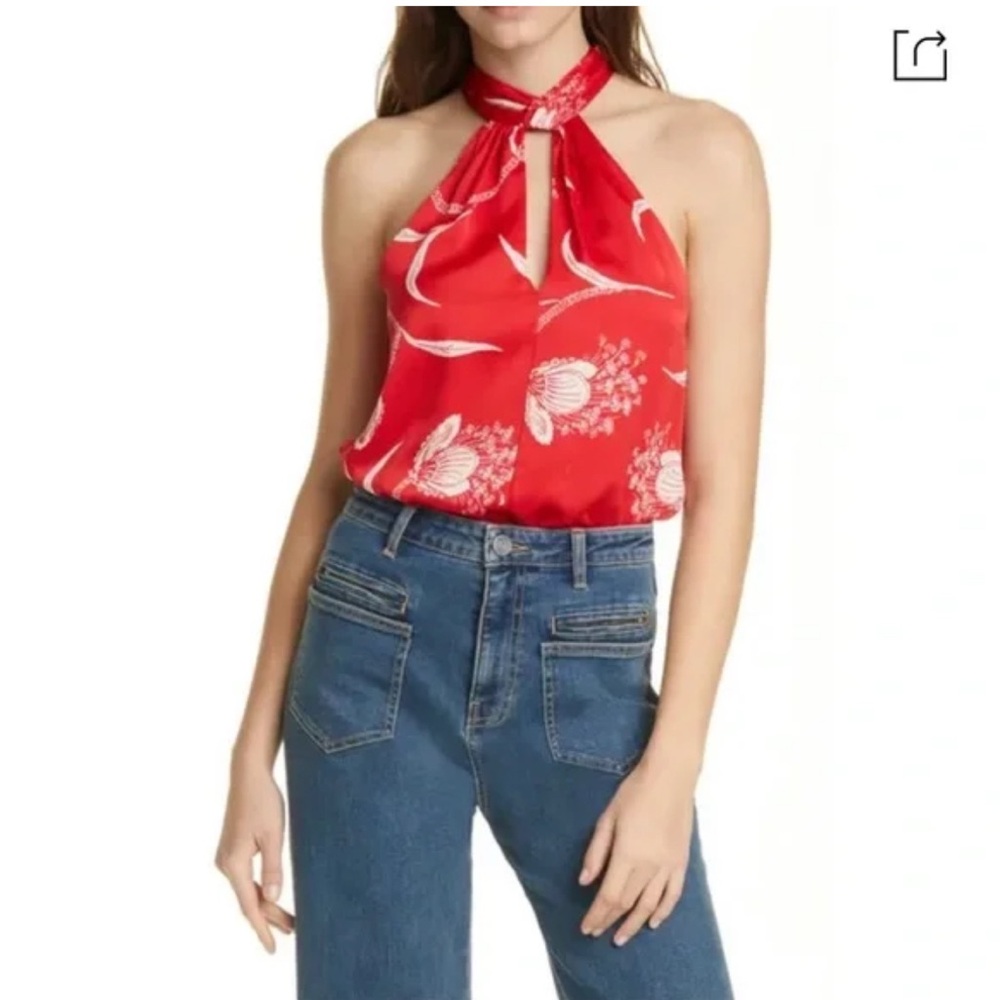 Joie Red Floral Keyhole Blouse